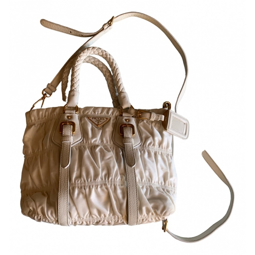 Prada tessuto gaufre white with gold hardware bag
